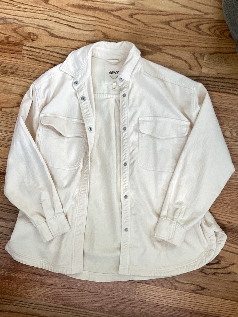 aerie Cream Button-Front Utility Shacket - Picture 2 of 4